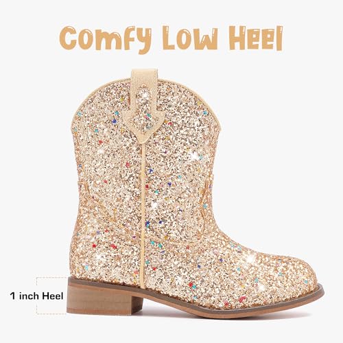Image of Motasha Toddler Girls Cowgirl Boots Glitter Toddler Cowboy Boot Ankle Girls Boots Little Kids Horse Riding Shoes Party Birthday