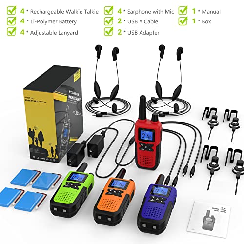 4 Walkie Talkies For Adults Long Range Walkie Talkies Rechargeable - Long Distance Walkie Talkies 4 Pack Family 2 Way Radios Walkie Talkies With Earpiece And Mic Set Usb Charger Battery Noaa Alert #TOP7