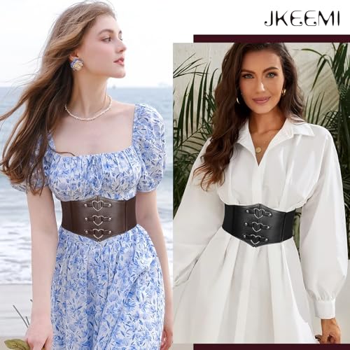 2 Pack Women Corset Belt Heart-Ring Wide Elastic Waspie Waist Belt for Cosplay Halloween Costumes Daily2