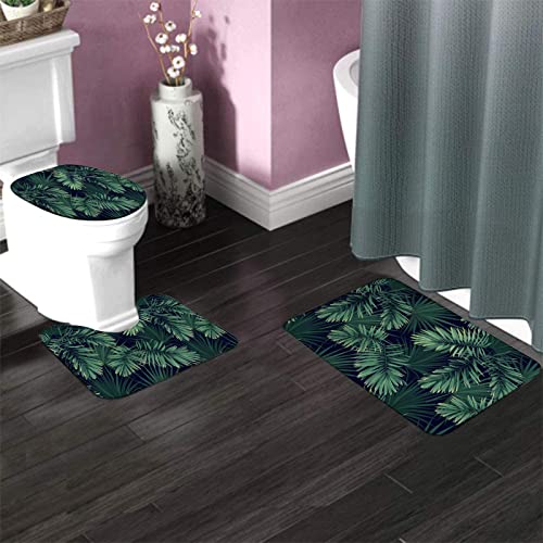 Badezimmerteppich-Set, 3-teilig, Tropische grüne Pflanzenblätter, Sommerzeit, Strand, waschbare Badeteppiche, rutschfest, mit Rückenpolster, Konturteppich und Toilettendeckelbezug – Bild 4