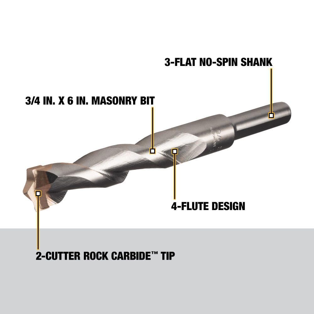 DEWALT Carbide Hammer Drill Bit - 5/8" X 6" Masonry Bit With Rock Carbide Tip