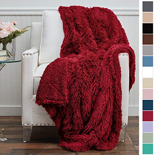 The Connecticut Home Company Shag with Sherpa Reversible Throw Blanket, Super Soft, Large