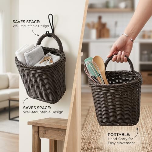 Cesta de pared colgante tejida decorativa para almacenaje 4