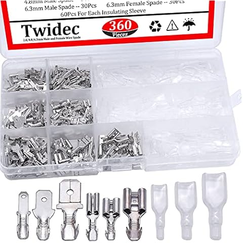 Twidec/360Pcs 2.8/4.8/6.3mm Quick Splice Male and Female Wire Spade Connector Crimp Terminal Block Assortment Kit with Insulating Sleeve for Electrical Wiring Car Audio Speaker Cover