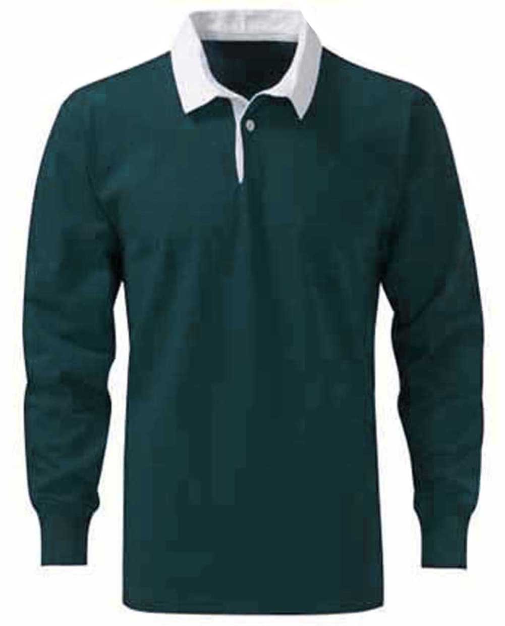 Maglietta da uomo in cotone, da rugby, lavoro, casual, sport, tempo libero BOTTLE GREEN / WHITE COLLAR Large
