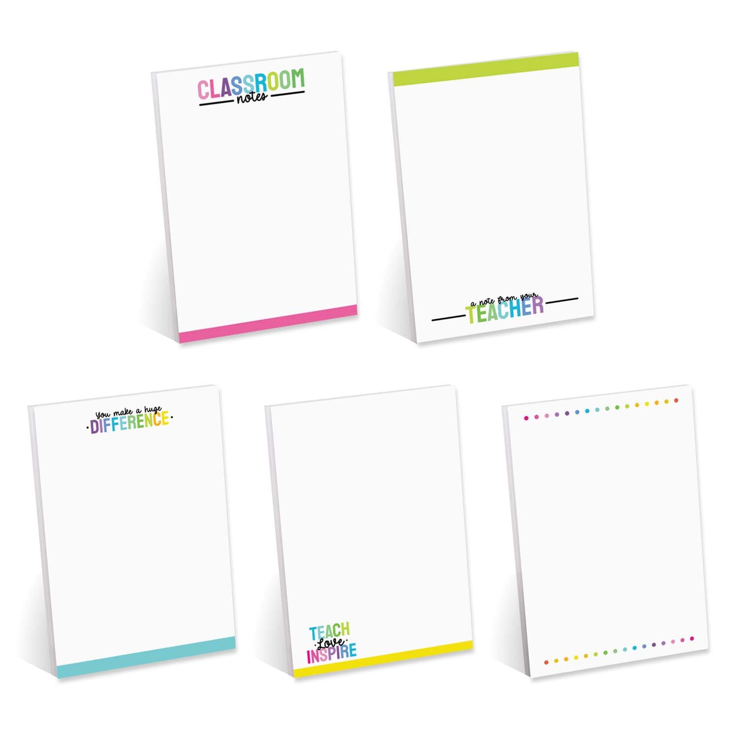 Gotcha Covered Notebooks Colorful Teacher Sticky Note Pads / 4" x 6" Repositionable Classroom Sticky Notes / 50 Sheets Per Pad/Set Of 5 Designs/Made