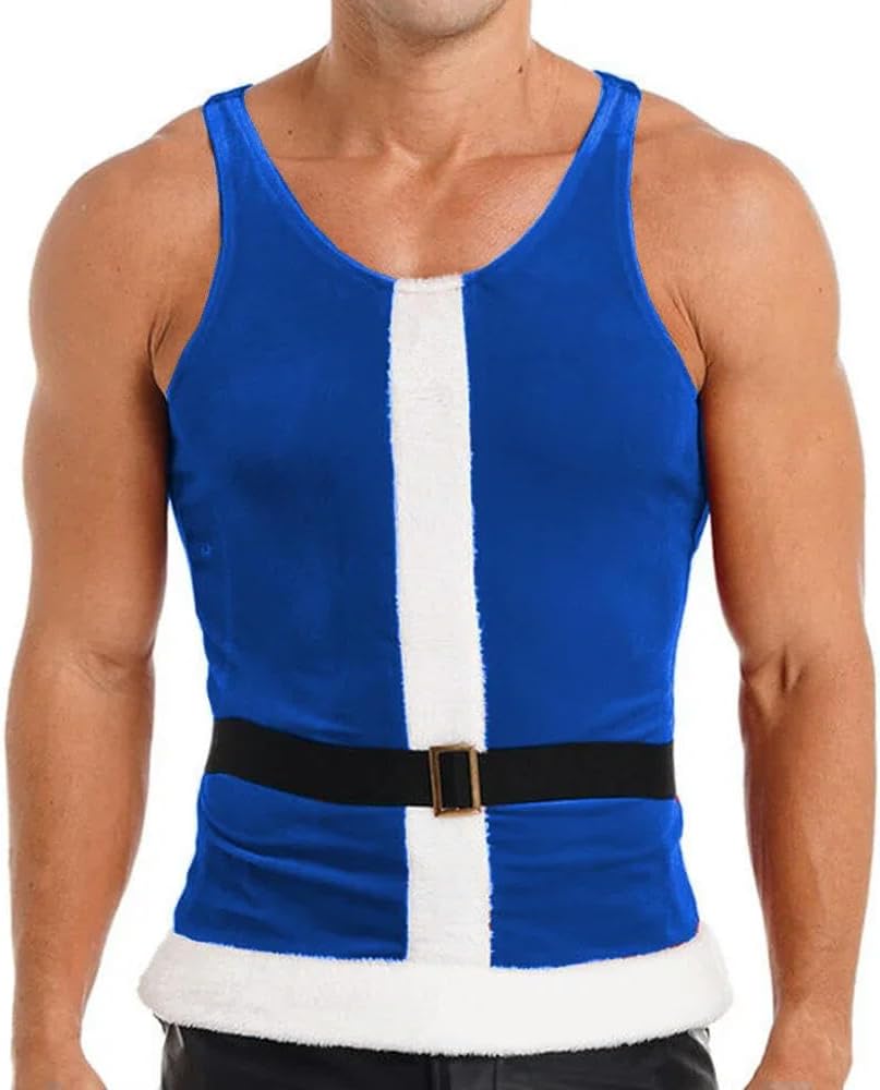 Men's Velvet Tank Tops Santa Claus Costume Christmas Party Club T-Shirts Men Clothing