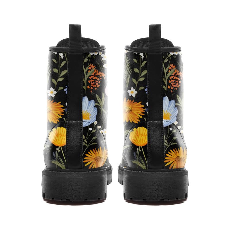 Image of Fashion Ankle Boots For Men Women Floral Mushroom Star Trendy Lace Up Unisex Booties Combat Trendy Street Wear Boots