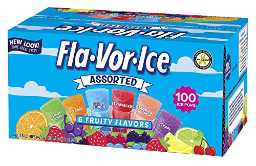 Fla-Vor-Ice Freezer Pops, Gluten & Fat Free Ice Pops, Fruity Flavors (100 - 1.5 oz pops)(Pack of 5)