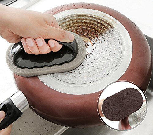 Emery Sponge Brush with Handle,Risingmed 2PCS Nano Magic Cleaning Eraser Brush Nano Silicon Carbide Descaling Home Kitchen Cleaning Sponge for Scrubbing Kitchen,Bathroom,Pots,Pans,Sinks
