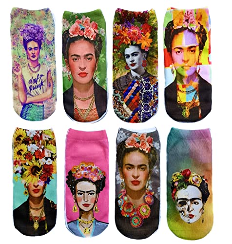 Inf-Way 3D Print Casual Socks, Unisex Ankle Socks For Gift(Frida Kahlo 8 Pairs) #TOP1