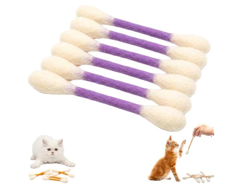 6PCS Cotton Swabs Cat Toys with Catnip Long-Lasting Chew and Kicker Toy for Cats Durable Big Kitten Chew Dental Teething Ropes for Exercise Boredom Relief (Purple)