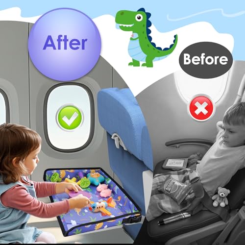 Image of Kids Tray Table Cover, Airplane Tray Cover with Pockets | Airplane Travel Essentials for Kids, Portable Airplane Must Haves for Toddler on Plane or Train and Flying Supplies (Blue)