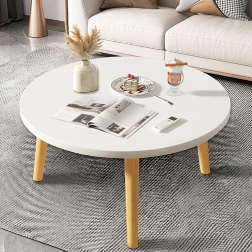 yulewiix Round Coffee Table, Compact Dining Table, Simple Circular Kitchen Table, Nordic Style Food Table with 4 Wooden Legs for Household (White)