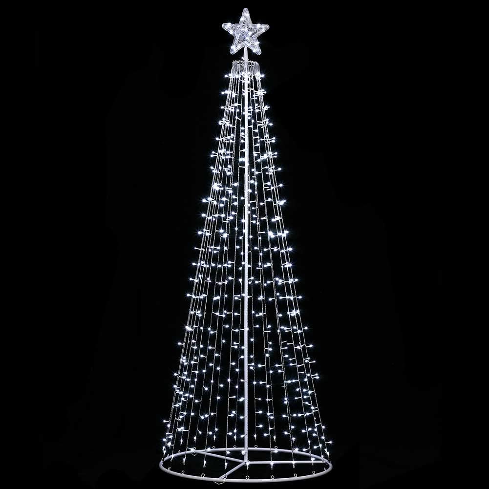 Albero di Natale Luminoso Altezza 220cm con 592 Luci 8 Giochi di Luce Struttura in Metallo Base 80cm Puntale a Stella Decorazioni Natalizie Interno Esterno IP44 (Bianco Freddo)