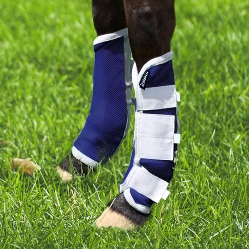 Image of Harrison Howard Horse Fly Boots Leg Guards Fly Boots Protection Set of 4 Navy Large Full Size