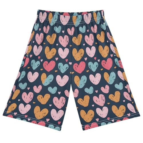 Hand Draw Cute Little Hearts Pajama Shorts Summer Lounge Pajama Bottoms Elastic Waist Pjs Pants for 6-14 Years