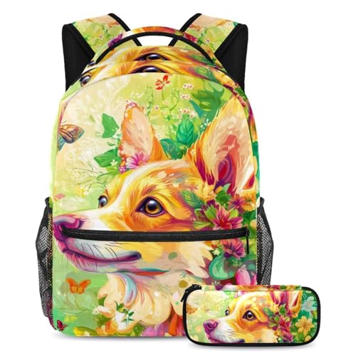 Sac à dos grande capacité anti-désordre motif fleurs avec trousse pour organiser ses cours