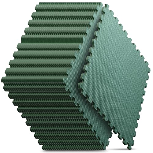 Image of 32 Pack 128 sqft Home Gym Mat, Puzzle Exercise Mat, EVA Interlocking Foam Floor Tiles for Home Workout Equipment and Kids' Play Areas - Blue, 24 in x 24 in x in - (Green, 32 Pack(128 SQ FT))