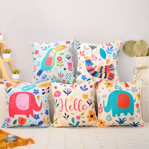 Image of Wakefit Printed Cushion Cover | 16X16 inch | Set of 5 | Multicolour Throw Pillow Covers | Machine Washable | Hello Cuties