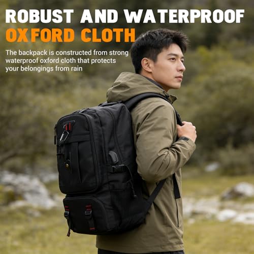 Image of ZORBES Large Laptop Backpack with Shoe Compartment, 80L Oxford Cloth Suitcase Waterproof Rucksack 17 Inch, Travel Outdoor Hiking School Gym Work College Bags for Men Women