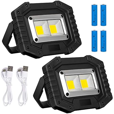 Lyneun LED Work Light Rechargeable Floodlight COB Portable 30W 2000Lumens with 3 Modes,Spotlight IP65 Waterproof Outdoor for Camping Traveling Fishing Security Lights(2Pack) Cover