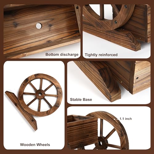 OIPRTGFJ Wooden Wagon Planter Box, Garden Planter with Wheels,Decorative Planter for Flowers Herbs Vegetables for Indoor & Outdoor Décor, Flower Cart for Patio Garden Balcony