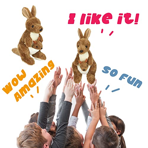 Hopearl Kangaroo Mama And Baby Joey Stuffed Animal Soft Plushie Toy Jungle Baby Shower Nursery Décor Zoo Animals For Toddlers Adorable Stuffed Kangaroos Gift For Kids Boys Girls, Brown, 11.5'' #TOP6