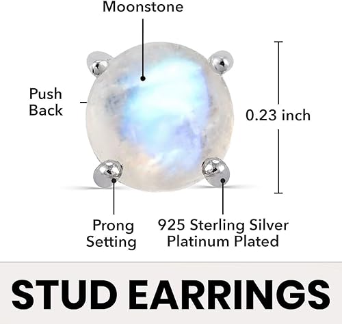 Miniatura 3 de Birthstone Stud Earrings for Women 925 Sterling Silver Gemstone Jewelry Anniversary Birthday Christmas Gifts for Women