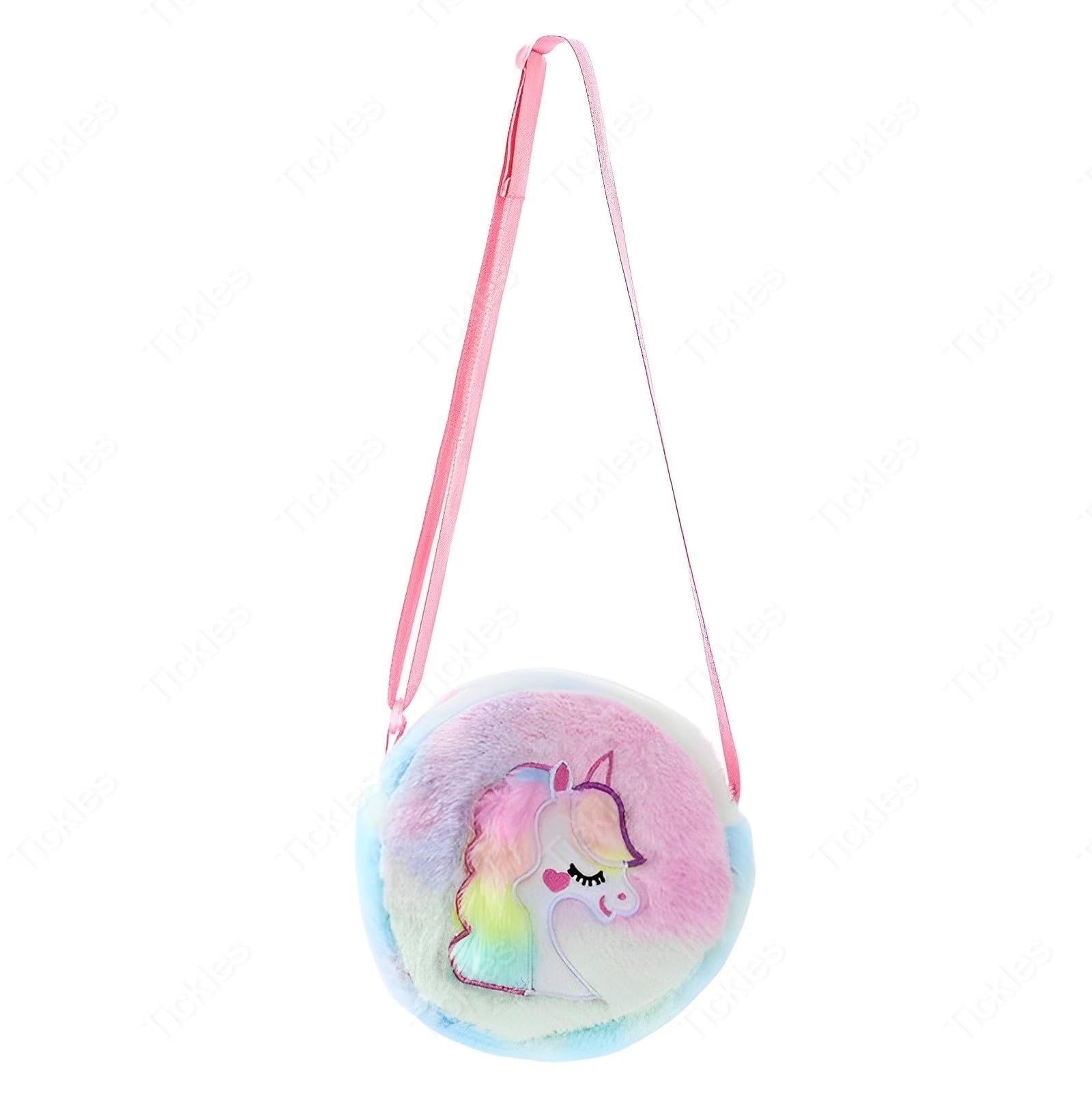 TicklesUnicorn Printed Soft Fabric Fur Sling Bag For Kids (Size: 16 cm; Color: Multicolor)