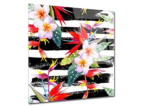 Tableau mural fleurs tropicales en verre acrylique brillant