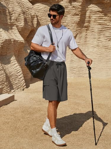 Image of Hardaddy Men's Casual Stretch Cargo Shorts Classic Drawstring Elastic Waist Relaxed Fit Work Short with 5 Pockets
