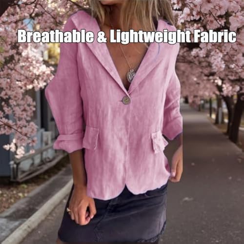 Southwestm Cotton and Linen Casual Lapel Single-Button Thin Coat, Summer Lapel Blazer Women Jacket Lightweight3