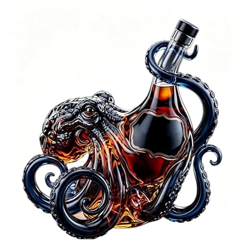 Rum Edition 3D Octopus Bottle Realistic Deep Sea Decor Bottle Nautical Art Collector Display for Premium Display for Wine Whiskey Liquor Soda Bottles or Cup