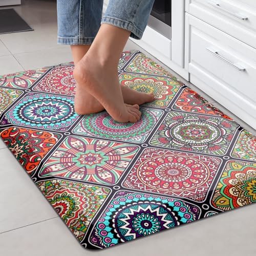 ASPMIZ Boho Kitchen Mats for Floor, Cushioned AntiFatigue Kitchen Rugs, Memory Foam
