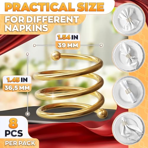 Image of Gold Napkin Rings Set of 8 - Easter Napkin Rings with Elegant Spiral Design | Durable Metal & Shiny Gold Finish | Great for Weddings, Holidays & Everyday Use | Festive Easter Holiday Table Decoration