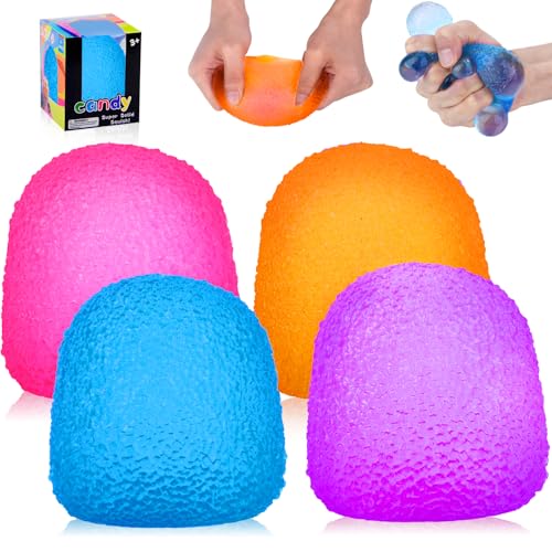 4Pcs Textured Stress Balls for Autism Squishy Fidget Toys Sensory Squeeze Hand Exercise Stress Ball Toys for Adults Relax Anxiety Fidget Tension and Stress