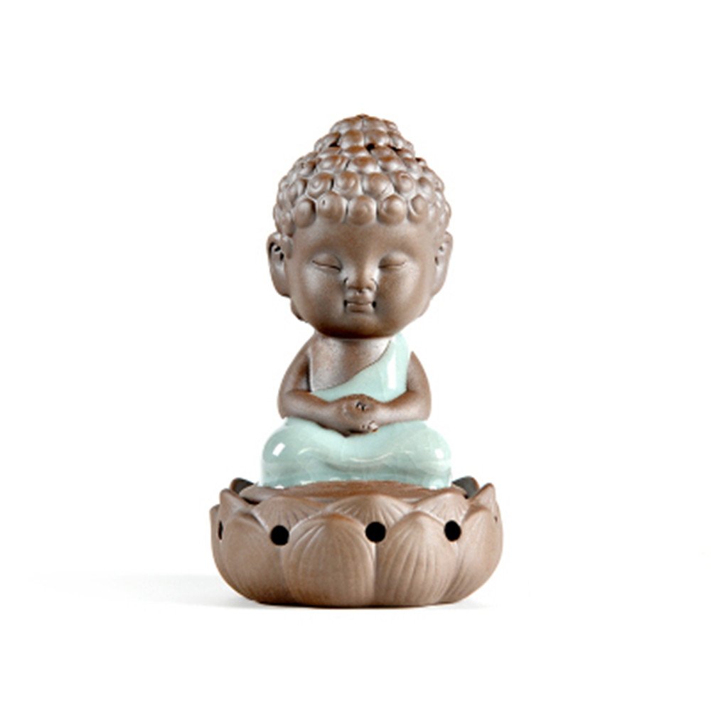 Ceramic Incense Burner Small Monk Incense Coil Sandalwood Incense Cone Censer - Blue