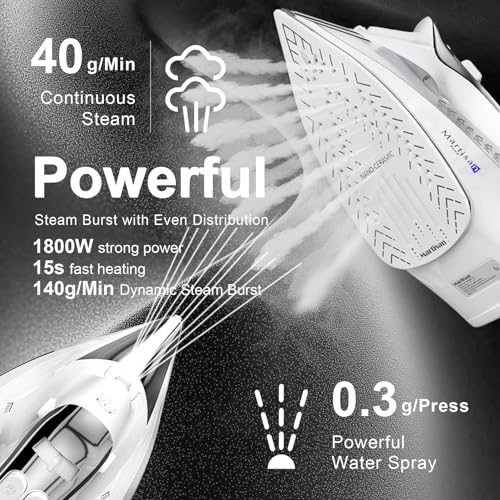 Image of Martisan Steam Iron for clothes, 1800W, Nano Ceramic Soleplate, Dynamic Steam Burst, Precise Thermostat for All Fabrics, Auto-off, Fast Heating, Self-Clean, 4-in-1 Iron, Anti-Drip, Anti-Calc