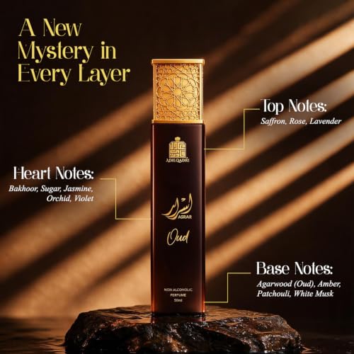 Image of Adilqadri Asrar Oud 50ml Perfume for Men & Women - Non-Alcoholic Saffron, Rose, Jasmine, Oud & Amber Fragrance - Long Lasting Warm Floral Woody Scent