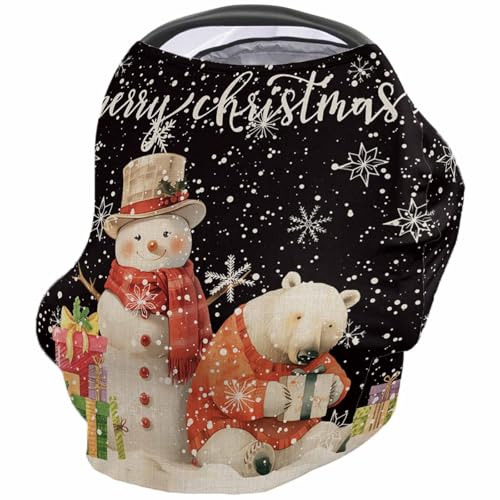 Nursing Cover for Breastfeeding Scarf, Colored Xmas Boxes Snowman Bear Snowflakes Baby Car Covers Super Soft Multi Use for Canopy Shopping Cart Cover Blanket Stroller Cover