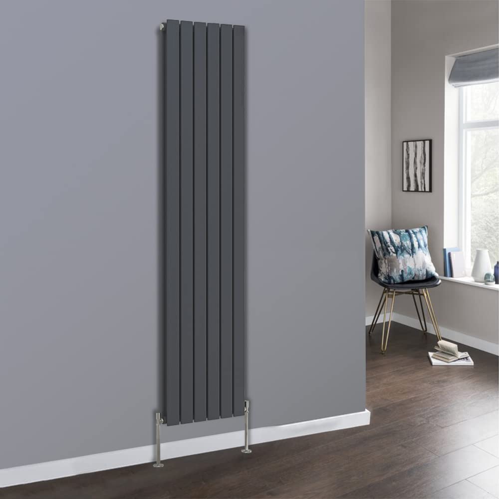 Nrg Anthracite 1800X408mm Vertical Double Flat Panel Radiator With Valves