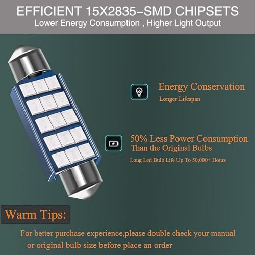 UGSHY 2 LEDs para auto 42mm 6000K 1200LM azul miniatura 4