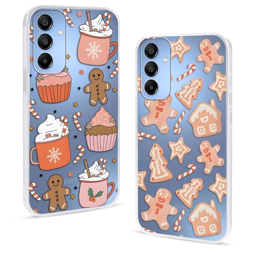 2 Pezzi Natale Cover per Samsung Galaxy A15 5G 6.5Albero con Cervo Babbo Regali Fiocco di neve Natalizie Carino Pupazzo di neve di Christmas Regalo Antiurto Protezione Case5 donna