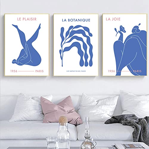 Bleu abstrait plante affiche citation femme décoration murale salon triptyque