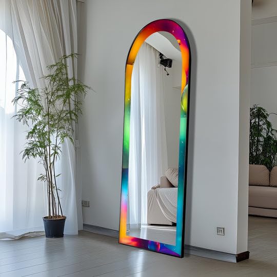 Specchio da pavimento astratto a lunghezza intera, 50,8 x 160,2 cm (larghezza x lunghezza), specchio da pavimento colorato con cornice nera