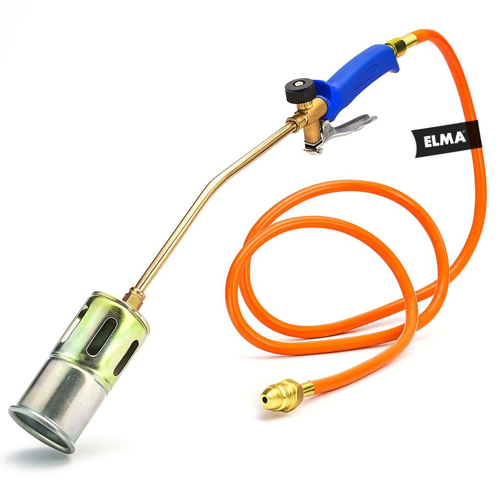 ELMA Chalumeau Monogaz I Brûleur Thermique de Mauvaises Herbes avec buse Ø 60 mm et tuyau 3 m I Poignée Ergonomique Compatible gaz Butane et Propane