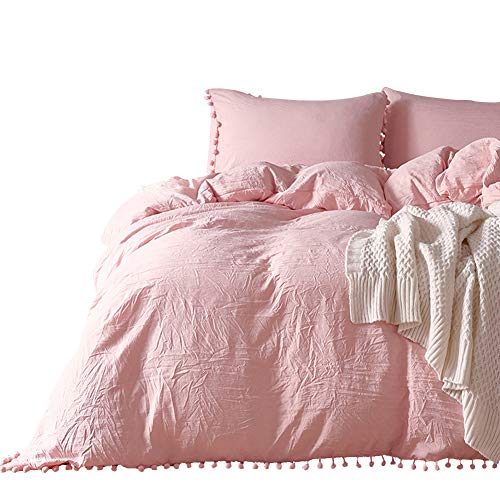 HOTNIU Juegos de Fundas para edredón Funda de Color Liso Funda Nórdica - Todas Las Estaciones, Juego de Ropa de Cama (Matrimonio, Rosa)