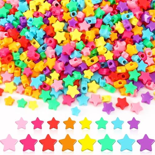 Augshy 700Pcs Star Pony Beads - Large Hole Star Shape Spacer Rainbow Beads for Birthday 4th of July Pride Party Decorate Jewelry Making Necklace Friendship Hair