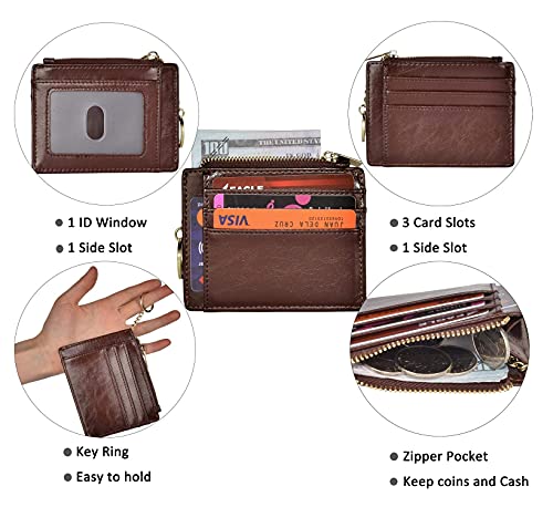 Image of woogwin Slim RFID Credit Card Holder for Women Mini Front Pocket Wallet Purse With Keychain, Oil Coffee, small, Classic